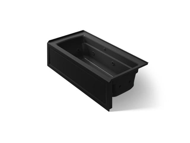 Kohler Archer 66'' x 32'' alcove Heated BubbleMassageE air bath and whirlpool, right drain - Black