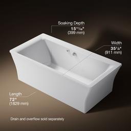 Kohler Stargaze 72'' x 36'' freestanding Heated BubbleMassageE air bath with Bask heated surface and fluted shroud - White - image 3