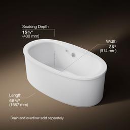 Kohler Sunstruck 65-1/2'' x 35-1/2'' freestanding Heated BubbleMassageE air bath with straight shroud - White - image 3