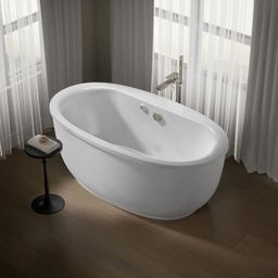 Kohler Sunstruck 65-1/2'' x 35-1/2'' oval freestanding Heated BubbleMassageE air bath with fluted shroud - White - image 2