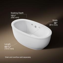 Kohler Sunstruck 65-1/2'' x 35-1/2'' freestanding Heated BubbleMassageE air bath with Bask heated surface and fluted shroud - White - image 3