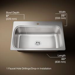 Kohler VerseE 33'' top-mount single-bowl kitchen sink - Stainless Steel - image 3