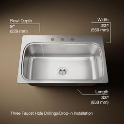 Kohler VerseE 33'' top-mount single-bowl kitchen sink - Stainless Steel - image 3