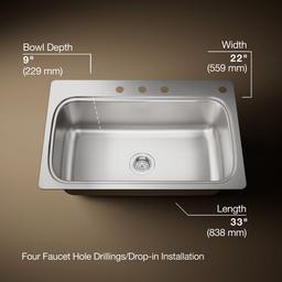 Kohler VerseE 33'' top-mount single-bowl kitchen sink - Stainless Steel - image 3