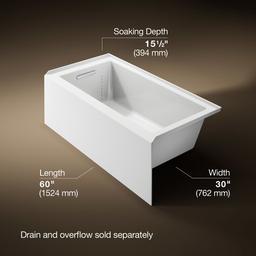 Kohler Underscore 60'' x 30'' alcove bath with integral apron, integral flange, and left-hand drain - White - image 3