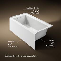 Kohler Underscore 60'' x 32'' alcove bath with integral apron, integral flange, and left-hand drain - White - image 3