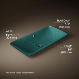 Kohler Iron Plains 30'' rectangular drop-in / undermount / vessel bathroom sink - Teal Exterior With Teal Interior - image 3