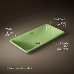 Kohler Iron Plains 30'' rectangular drop-in / undermount / vessel bathroom sink - Fresh Green Exterior With Fresh Green Interior - image 3
