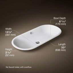 Kohler Iron Plains 33'' oval drop-in/undermount/vessel bathroom sink with Iron Black painted underside - White - image 3