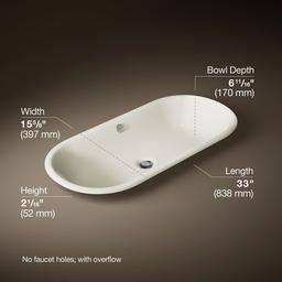 Kohler Iron Plains 33'' oval drop-in/undermount/vessel bathroom sink with Iron Black painted underside - Biscuit - image 3