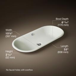 Kohler Iron Plains 33'' oval drop-in/undermount/vessel bathroom sink with Iron Black painted underside - Dune - image 3