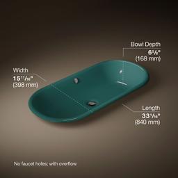 Kohler Iron Plains 33'' oval drop-in / undermount / vessel bathroom sink - Teal Exterior With Teal Interior - image 3