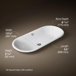 Kohler Iron Plains 33'' oval drop-in/undermount/vessel bathroom sink with White painted underside - image 3