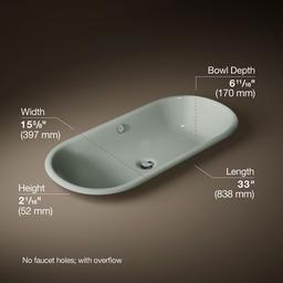 Kohler Iron Plains 33'' oval drop-in/undermount/vessel bathroom sink with White painted underside - Sea Salt - image 3