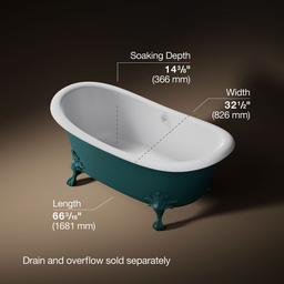 ArtifactsE 66-1/8'' x 32-1/2'' freestanding bath - Teal Exterior With White Interior - image 3