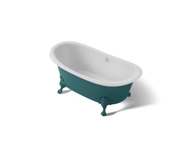 Kohler ArtifactsE 66-1/8'' x 32-1/2'' freestanding bath - Teal Exterior With White Interior