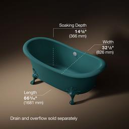 ArtifactsE 66-1/8'' x 32-1/2'' freestanding bath - Teal Exterior With Teal Interior - image 3