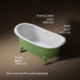 ArtifactsE 66-1/8'' x 32-1/2'' freestanding bath - Fresh Green Exterior With White Interior - image 3