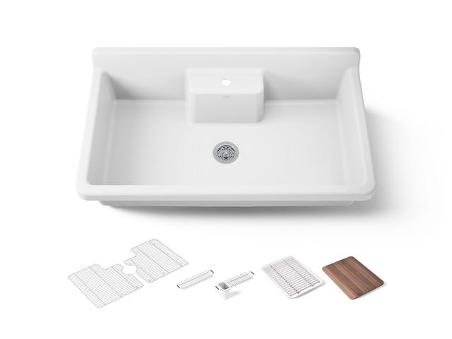 Farmstead 45'' top-/wall-mount single-bowl workstation farmhouse kitchen sink