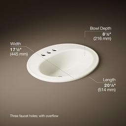 Kohler Pennington 20-1/4'' oval drop-in bathroom sink - Biscuit - image 3