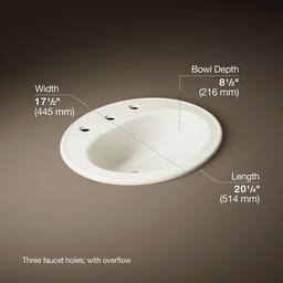 Kohler Pennington 20-1/4'' oval drop-in bathroom sink - Biscuit - image 3