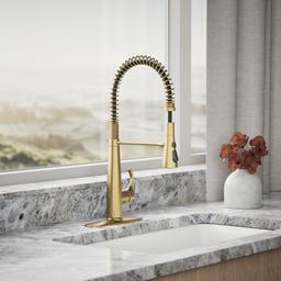 Kohler Simplice Semi-professional kitchen sink faucet with three-function sprayhead - Vibrant Brushed Moderne Brass - image 2