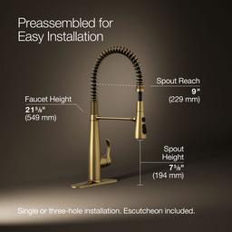 Kohler Simplice Semi-professional kitchen sink faucet with three-function sprayhead - Vibrant Brushed Moderne Brass - image 3