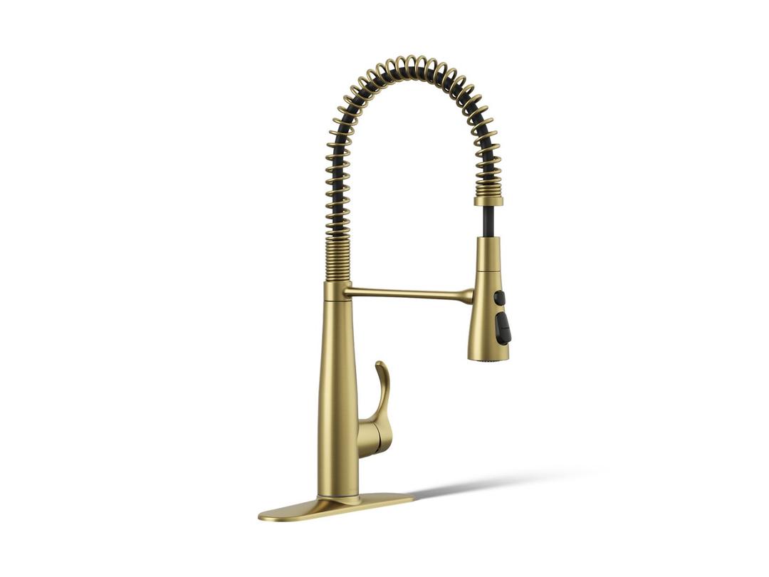 Kohler Simplice Semi-professional kitchen sink faucet with three-function sprayhead - Vibrant Brushed Moderne Brass by Kohler