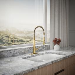 Kohler Simplice Semi-professional kitchen sink faucet with three-function sprayhead - Vibrant Brushed Moderne Brass - image 4