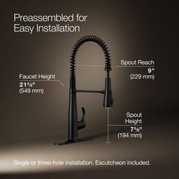 Kohler Simplice Semi-professional kitchen sink faucet with three-function sprayhead - Matte Black - image 3