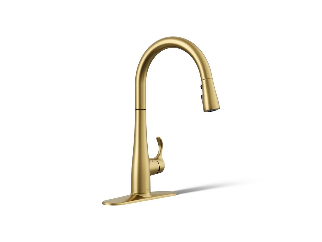 Kohler Simplice Touchless pull-down kitchen sink faucet with three-function sprayhead - Vibrant Brushed Moderne Brass by Kohler