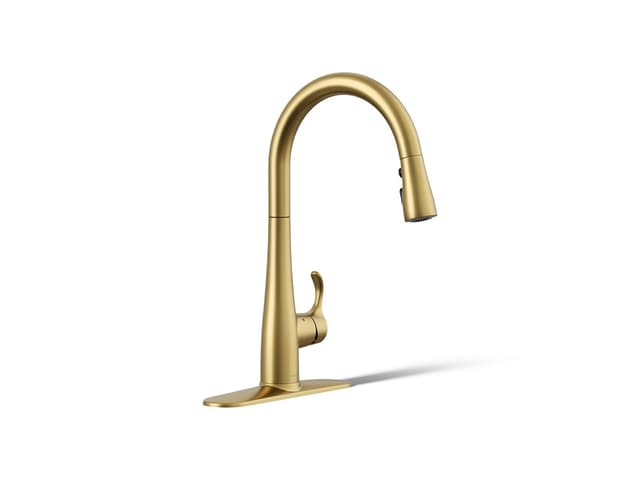 Kohler Simplice Touchless pull-down kitchen sink faucet with three-function sprayhead - Vibrant Brushed Moderne Brass