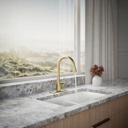 Kohler Simplice Touchless pull-down kitchen sink faucet with three-function sprayhead - Vibrant Brushed Moderne Brass - image 4