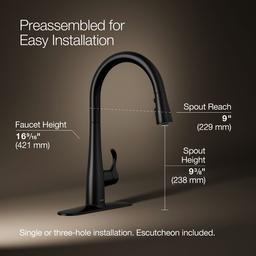 Kohler Simplice Touchless pull-down kitchen sink faucet with three-function sprayhead - Matte Black - image 3
