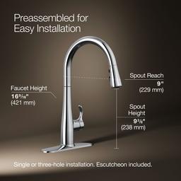 Kohler Simplice Touchless pull-down kitchen sink faucet with three-function sprayhead - Polished Chrome - image 3