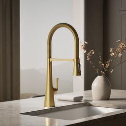 Kohler Graze Semi-professional kitchen sink faucet with three-function sprayhead - Vibrant Brushed Moderne Brass - image 2