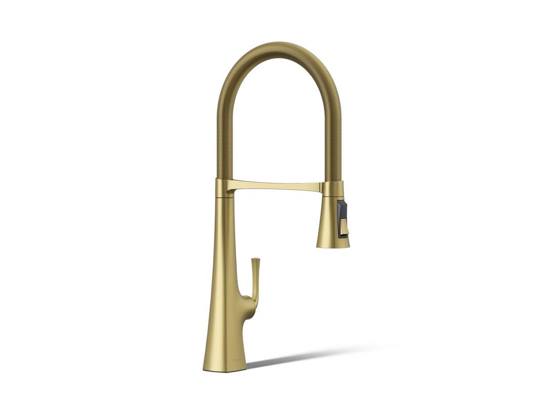 Kohler Graze Semi-professional kitchen sink faucet with three-function sprayhead - Vibrant Brushed Moderne Brass by Kohler