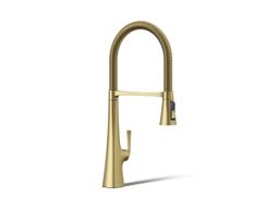 Kohler Graze Semi-professional kitchen sink faucet with three-function sprayhead - Vibrant Brushed Moderne Brass - image 1