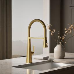 Kohler Graze Semi-professional kitchen sink faucet with three-function sprayhead - Vibrant Brushed Moderne Brass - image 2