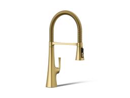 Kohler Graze Semi-professional kitchen sink faucet with three-function sprayhead - Vibrant Brushed Moderne Brass - image 1