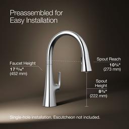 Kohler Graze Pull-down kitchen sink faucet with three-function sprayhead - Polished Chrome - image 3