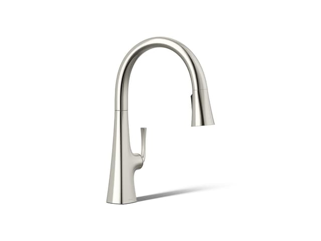 Kohler Graze Pull-down kitchen sink faucet with three-function sprayhead - Vibrant Polished Nickel