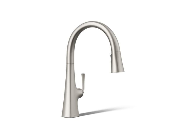 Kohler Graze Pull-down kitchen sink faucet with three-function sprayhead - Vibrant Stainless
