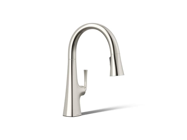 Kohler Graze Pull-down kitchen sink faucet with three-function sprayhead - Vibrant Polished Nickel