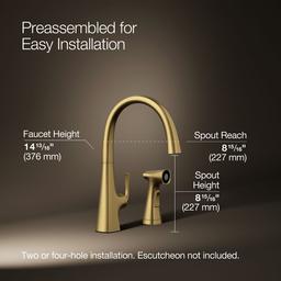 Kohler Graze Single-handle kitchen sink faucet with two-function side sprayer - Vibrant Brushed Moderne Brass - image 3