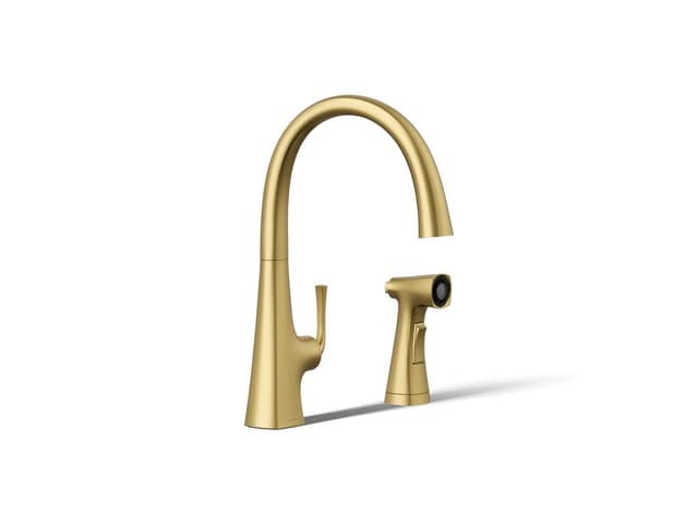 Kohler Graze Single-handle kitchen sink faucet with two-function side sprayer - Vibrant Brushed Moderne Brass