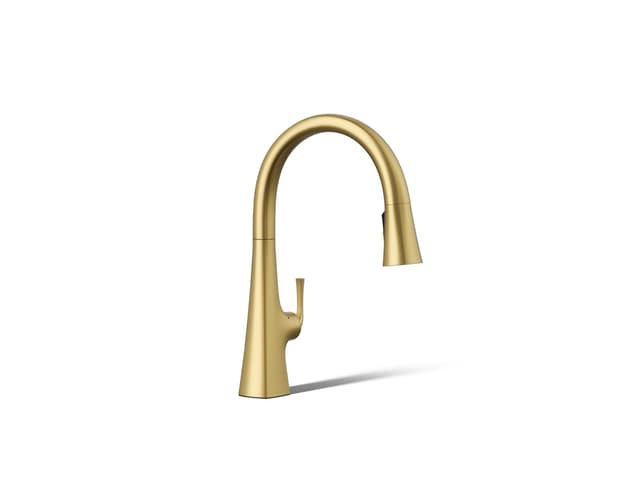 Kohler Graze Touchless pull-down kitchen sink faucet with three-function sprayhead - Vibrant Brushed Moderne Brass