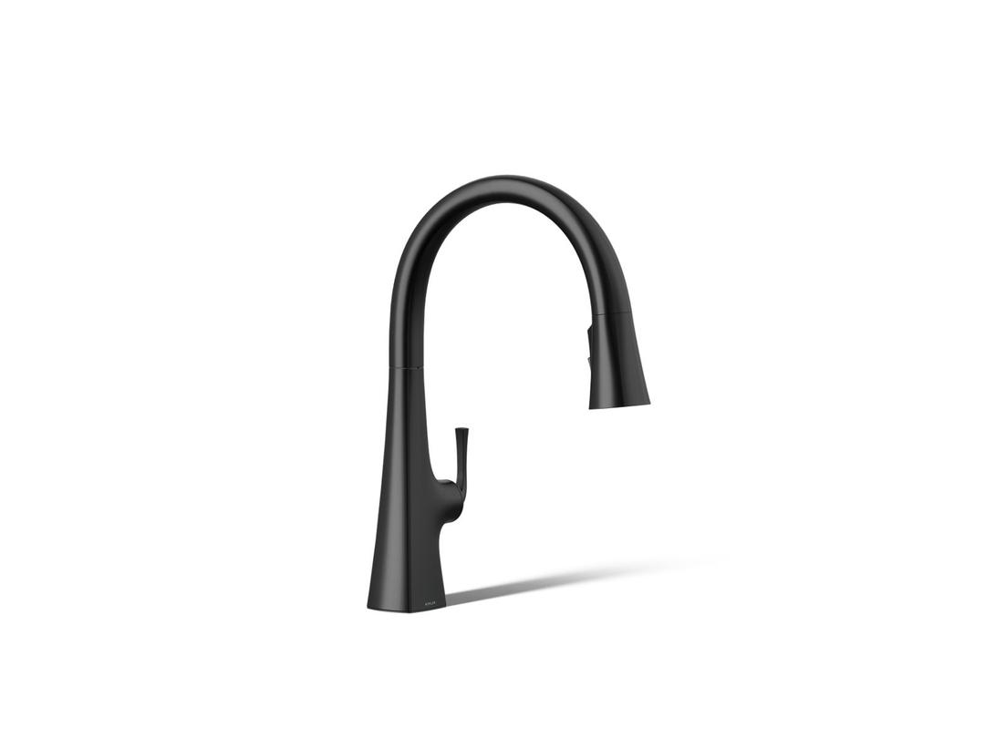 Graze Touchless pull-down kitchen sink faucet with three-function sprayhead - Matte Black by Kohler