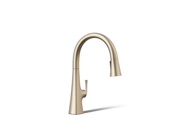 Kohler Graze Touchless pull-down kitchen sink faucet with three-function sprayhead - Vibrant Brushed Bronze
