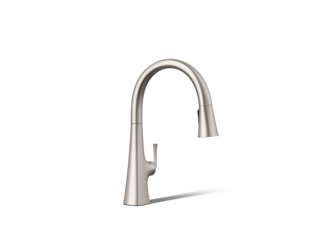 Graze Touchless pull-down kitchen sink faucet with KOHLER KonnectE and three-function sprayhead - Vibrant Stainless by Kohler